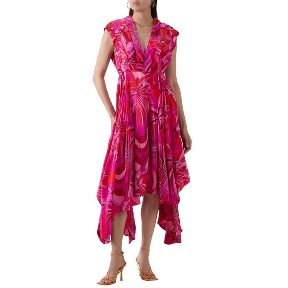 Farm Rio Womens Endless Summer Asymmetric Midi Dress Small Red - NWT $298 - Picture 5 of 5